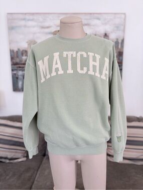 Match Lightweight Crewneck Sweatshirt in Sage Green with White Lettering